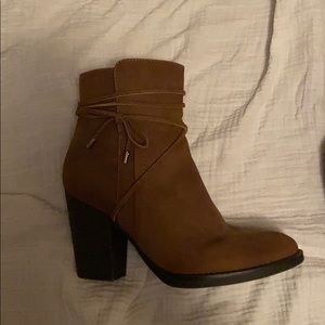 brown booties with wrap around bow
